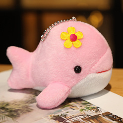 Pink Velvet Dolphin Pendant Decorations, with PP Cotton Filling & Metal Ball Chain, Pink, 120mm