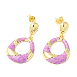Plum Enamel Teardrop Dangle Stud Earrings, Real 18K Gold Plated Brass Earrings for Women, Cadmium Free & Lead Free, Plum, 30x16mm