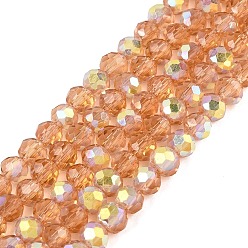 Сэнди Коричневый Нити из прозрачных стеклянных бусин-ронделей с цветным покрытием ab, граненые, песчаный коричневый, 4x3.5 мм, отверстие : 0.6~0.9 мм, около 105~115 шт / нитка, 14.37~16.14'' (36.5~41 см)