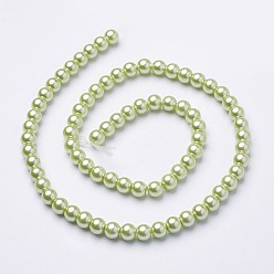 Vert Pâle Brins de perles rondes en verre teinté écologique, Grade a, cordon en coton fileté, jaune vert, 6mm, Trou: 0.7~1.1mm, Environ 72 pcs/chapelet, 15 pouce