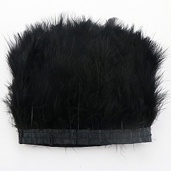 Black Turkey Feather Fringe Trimming, Costume Accessories, Dyed, Black, 5-1/8 inch(130mm), about 2.19 Yards(2m)/Bag