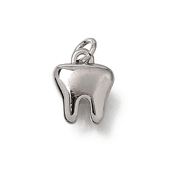 Platinum Brass Charms, Tooth Charms, Rack Plating, Long-Lasting Plated, Lead Free & Cadmium Free, Platinum, 10x8x3.5mm, Hole: 2mm