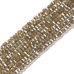Dark Khaki Transparent Glass Beads, Faceted, Round, Dark Khaki, 3.5x3mm, Hole: 1mm, about 168~169pcs/strand, 19.09''(48.5cm)