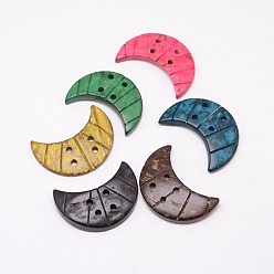 Mixed Color Ethnic Garment Accessories Wood Findings 4-Hole Coconut Sewing Buttons, Dyed, Crescent Moon, Mixed Color, 32~35x21~25x2~5mm, Hole: 2~3mm