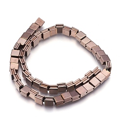 Coffee Plated Electroplate Non-magnetic Synthetic Hematite Bead Strands, Polished, Grooved, Square, Coffee Plated, 8x8x5mm, Hole: 1.5mm, about 54pcs/strand, 16.7 inch(42.5cm)