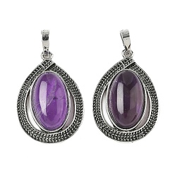 Аметист Подвески из натурального аметиста , подвески из сплава, без свинца и без кадмия, старинное серебро и платина, 30x20.5x7 мм, отверстие : 7x4 мм