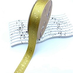 Gold 48 Yards Printed Polyester Ribbons, Flat Ribbon with Hot Stamping Musical Note Pattern, Garment Accessories, Gold, 1 inch(25mm)