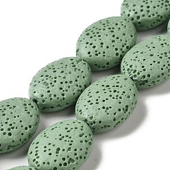 Dark Sea Green Natural Lava Rock Beads Strands, Dyed, Flat Oval, Dark Sea Green, 18~18.5x14x7mm, Hole: 1.2mm, about 21pcs/strand, 15.16''(38.5~39cm)