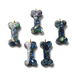 Dark Blue Transparent Resin Pendants, Dog Bone Charms, with Natural Opal and Dyed Imperial Jasper, Golden, Dark Blue, 27x12x6mm, Hole: 2mm