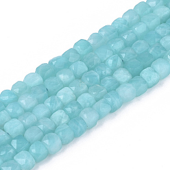 Amazonite Natural Amazonite Beads Strands, Faceted, Cube, 4x4x4mm, Hole: 0.7mm, about 102pcs/strand, 15.35 inch(39cm)