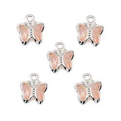 Бледно-Розовый Латунь стекло амулеты, бабочка, долговечный, без кадмия и без свинца, граненые, серебряные, розовый жемчуг, 8.5x7x2 мм, отверстие : 1 мм