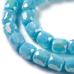 Cyan Electroplate Opaque Glass Beads, Faceted Barrel, Cyan, 10x10mm, Hole: 1mm