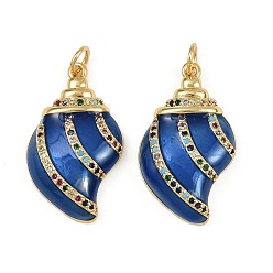 Синий Латунные микро проложить кубического циркония подвески, форма спиральной оболочки, с эмалью, стойки покрытие, без свинца и без кадмия, долговечный, с целью перехода в кольце, реальный 18 k позолоченный, синие, 26x15x5 мм, отверстие : 3 мм