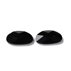 Black Glass Cabochons,  Faceted, Oval, Black, 10x18x4.5mm
