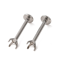 Couleur Acier Inoxydable 304 paramètres de boucle d'oreille en acier inoxydable, pour strass pointu, couleur inox, 13x3.5x3.5mm, pin: 1 mm, s'adapter pour 3x3 mm strass
