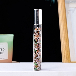 Mixed Stone Natural Gemstone Chip Bead Roller Ball Bottles, with Cover, SPA Aromatherapy Essemtial Oil Empty Glass Bottle, 10.7cm