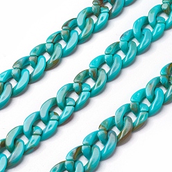 Dark Turquoise Acrylic Curb Chains, Dark Turquoise, Link: 13x10~10.5x2.5~3mm, about 70cm/strand, 27.56 inch