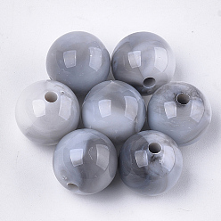 Light Grey Acrylic Beads, Imitation Gemstone Style, Round, Light Grey, 14x13.5mm, Hole: 2mm, about 330pcs/500g