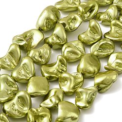 Желто-Зеленый Гальванические оболочки жемчужные бусы пряди, самородки, желто-зеленый, 13~21x11~18x8~13 мм, отверстие : 1 мм, около 22~23 шт / нитка, 14.96~15.75'' (38~40 см)