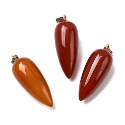 Красный Агат Натуральные сердолик, с фурнитурой позолоченной латунной, пуля, окрашенная и подогревом, 32~33x12 мм, отверстие : 2.5x6 мм
