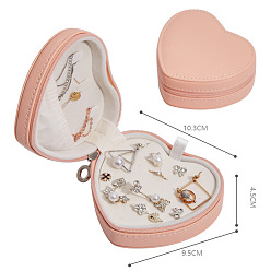 Pink Boîtes à fermeture à glissière de stockage de bijoux en cuir pu coeur, étui de voyage organisateur de bijoux, pour le collier, porte-boucles d'oreilles, rose, 9.5x10.3x4.5 cm