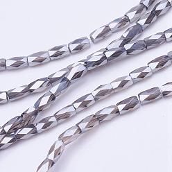 Gray Electroplate Transparent Glass Beads Strands, Pear Luster Plated, Faceted, Column, Gray, 5x3mm, Hole: 0.5mm, about 100pcs/strand, 19.4 inch