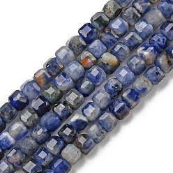 Sodalite Natural Sodalite Beads Strands, Faceted Cube, 2x2x2mm, Hole: 0.5~0.6mm, about 170pcs/strand, 15~15.67 inch(38.1~39.8cm)