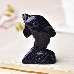 Blue Goldstone Blue Goldston Carved Dolphin Figurines, for Home Office Desktop Feng Shui Ornament, 30x18x50mm