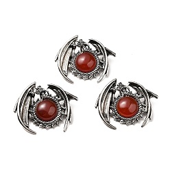 Red Agate Natural Red Agate Pendants, Dragon Charms, with Rack Plating Antique Silver Tone Alloy Findings, Cadmium Free & Lead Free, 40x48x12mm, Hole: 9x6mm