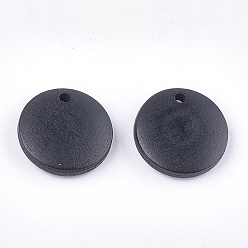 Черный Расписные деревянные подвески, плоско-круглые, чёрные, 15x4 мм, отверстие : 1.8 мм