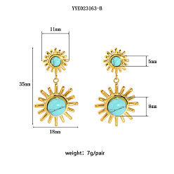 Подводная лодка Винтажный французский стиль 304 серьги-кольца из нержавеющей стали, с синтетическими бирюзовый, золотые, подводная лодка, 35x18 мм