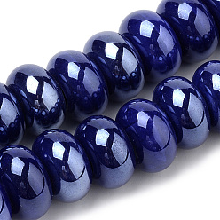 Blue Handmade Porcelain Beads, Pearlized, Rondelle, Blue, 13x8.5~9mm, Hole: 5mm
