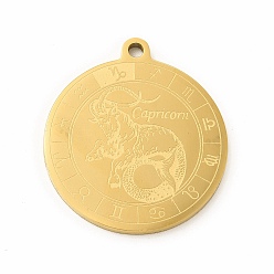 Козерог 304 подвески из нержавеющей стали, плоско-круглые, Козерог, 28x24.5x1.6 мм, отверстие : 2 мм