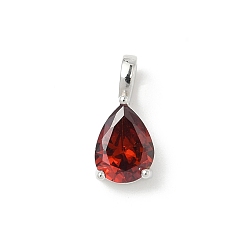 Темно-Красный Латунные подвески с камнями по знаку зодиака., подвески в форме капли из одиночного кубического циркония, январь, без кадмия и без свинца, платина, темно-красный, 14x6x5 мм, отверстие : 2.5x4 мм