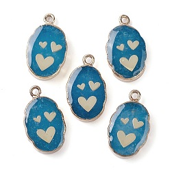 Heart Natural White Jade Pendants, Dyed & Heated, Golden Plated Brass Oval Charms, Deep Sky Blue, Heart, 22~22.5x13~13.5x4.5mm, Hole: 1.6~1.8mm