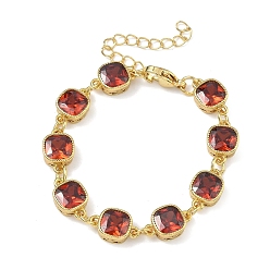 Оранжево-Красный Квадратные латунные браслеты-цепочки с инкрустацией кубическим цирконием для женщин, стойки покрытие, без кадмия и без свинца, долговечный, золотые, оранжево-красный, 5.71 дюйм (14.5 см)