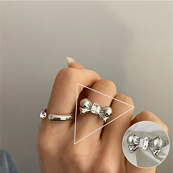 Bowknot Crystal Rhinestone Open Cuff Ring, Platinum Brass Jewelry for Women, Bowknot Pattern, US Size 8(18.1mm)