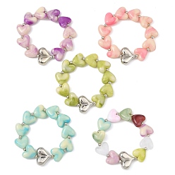 Mixed Color Acrylic Heart Beaded Stretch Bracelets for Kid, Mixed Color, Inner Diameter: 1.57 inch(4cm)