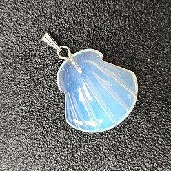 Opalite Opalite Pendants, Shell Charms, with Platinum Plated Alloy Snap on Bails, 20x6mm