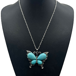 Бабочка Модные ожерелья Сплав, с синтетическими бирюзовый, бабочка