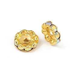 Хрусталь AB Латунные бусины разделители для поставки стразов, класс А, волнистый край, золото , рондель, хрусталь AB, 12x4 мм, отверстие : 2.5 мм