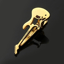 Golden Stainless Steel Tie Clips for Men, Electric Guitar, Golden, 55x20mm
