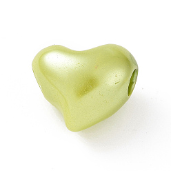 Jaune Vert Perles européennes imitation plastique abs, Perles avec un grand trou   , cœur, jaune vert, 19.5x24x11.5mm, Trou: 5.4mm, environ155 pcs / 500 g