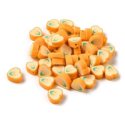 Orange Handmade Polymer Clay Beads, Heart, Orange, 11x10.5x4mm, Hole: 1.6mm