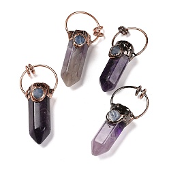 Amethyst Natural Amethyst Big Pendants, with Red Copper Tone Tin Findings, Lead & Nickel & Cadmium Free, Bullet, 53~73x24~33x17~26mm