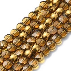 Goldenrod Half Plated Electroplate Transparent Glass Beads Strands, Antique Bronze Plated, Flat Round, Faceted, Goldenrod, 6x5mm, Hole: 1.2mm, about 50pcs/strand, 11.22''(28.5cm)