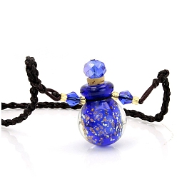 Blue Lampwork Perfume Bottle Necklaces with Ropes, Bottle, Blue, 22.05~28.35 inch(56~72cm), Pendant: 22x17mm, Capacity: 1ml(0.03fl. oz)