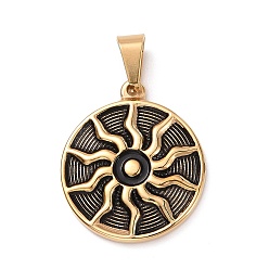 Античное Золото 304 подвески из нержавеющей стали, плоские круглые с солнцем, античное золото , 29x25x3 мм, отверстие : 9x4 мм