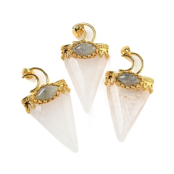 Хрусталь Природный кристалл кварца большие подвески, с латунной фурнитурой , треугольные, золотые, 53~58x28~29x16~18 мм, отверстие : 5x7 мм