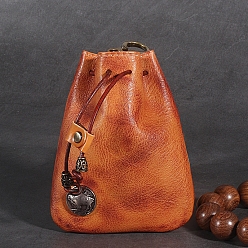 Шоколадный Кожаные сумки, мешочек для монет, сумка на шнурке для мужчин, цвет шоколада, 13x10.5 см